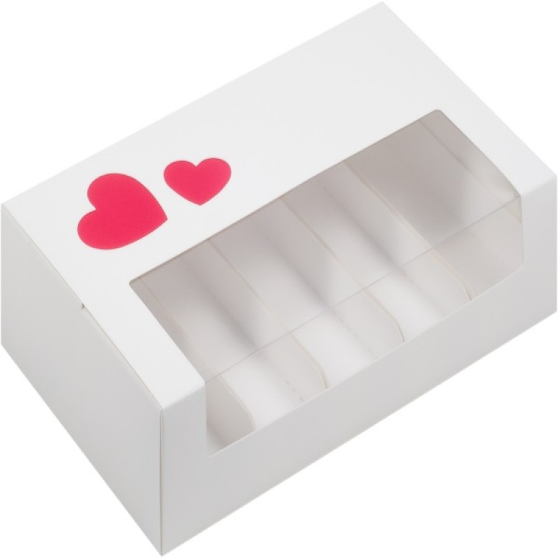 Коробка для эклеров 25х15х5cм с сердечками белая с 5 ложементами